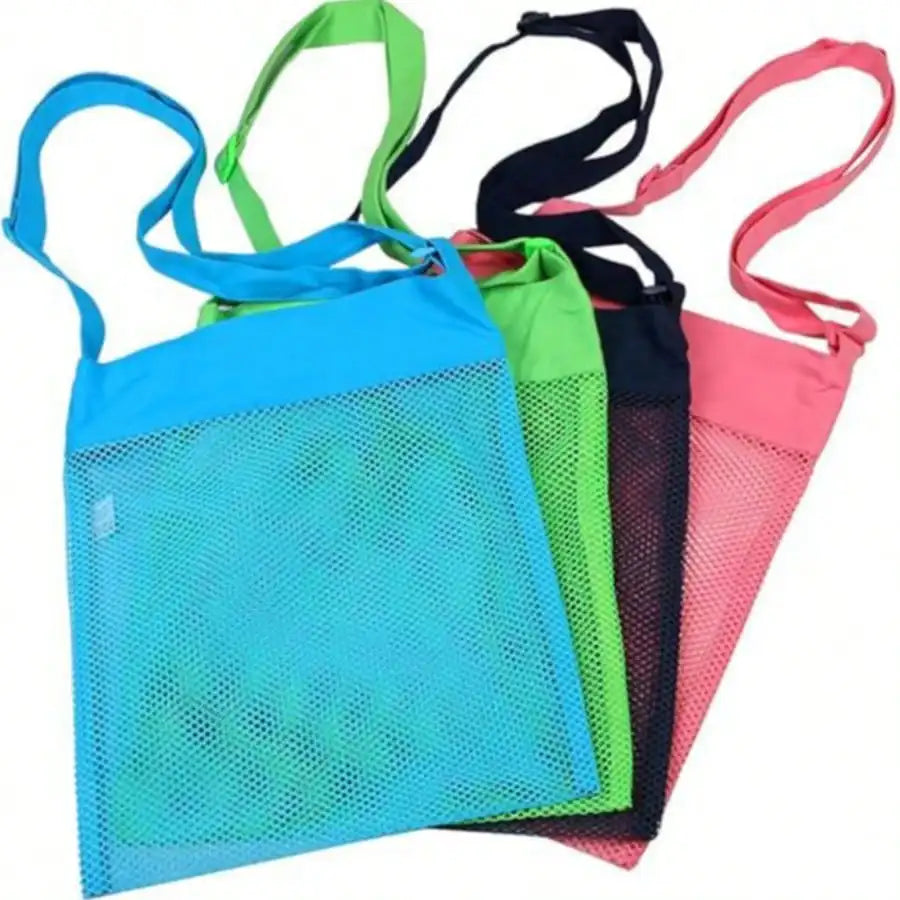 Adjustable Kids Beach Treasure Bag Mesh Crossbody Shell Collecting Sand Free Organizer Summer Beach Toy