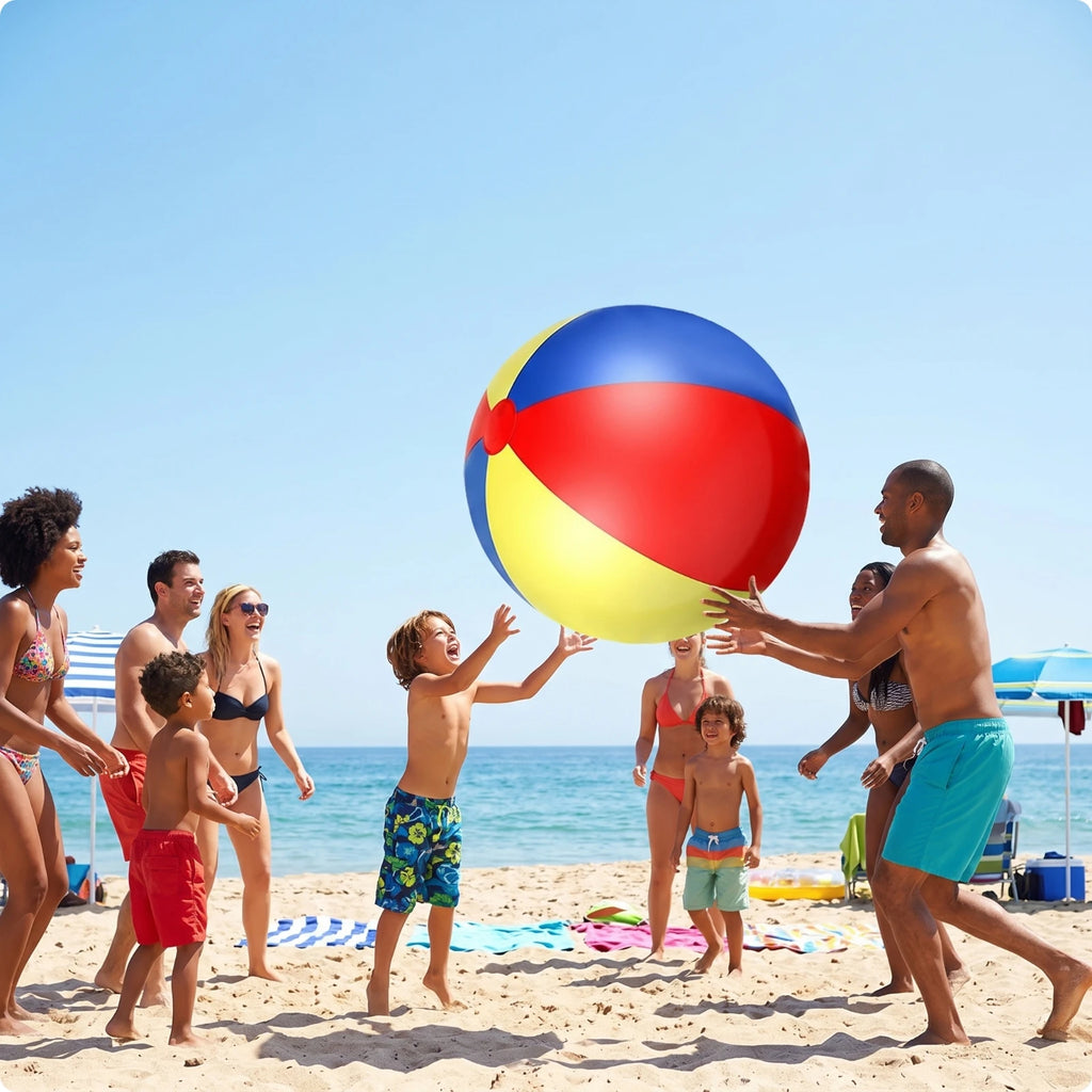 Bright Rainbow Colors Plaything Sealed Valve Large Beach Ball Toy Multicolor PVC Beach Ball for Outdoor Play, Families