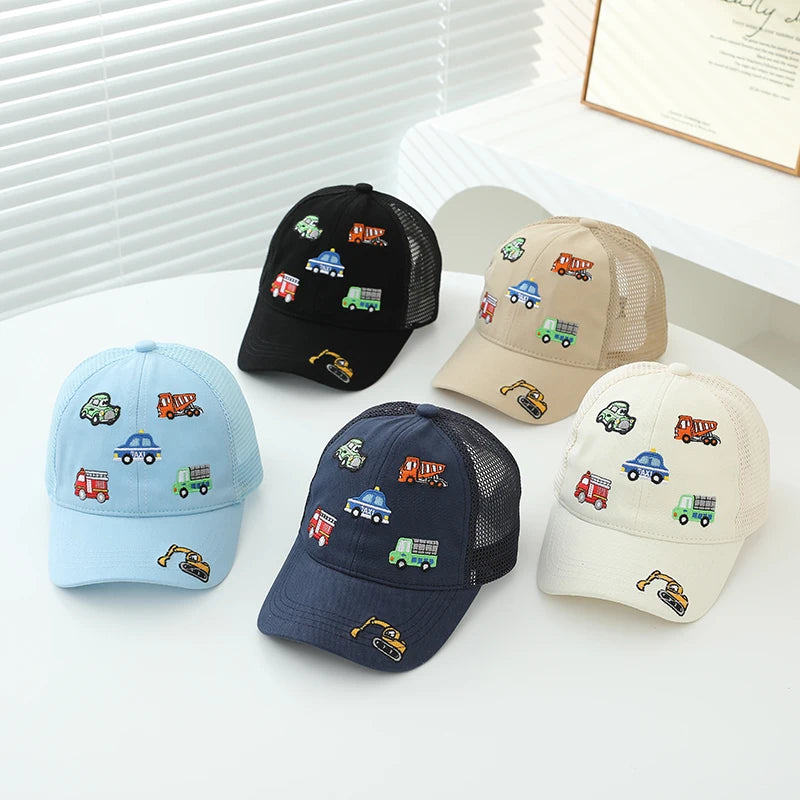 Children 2026 Summer New Kids Baseball Caps for Girls Boys Spring Baby Sun Hats Cartoon Vehicles Toddler Peaked Caps