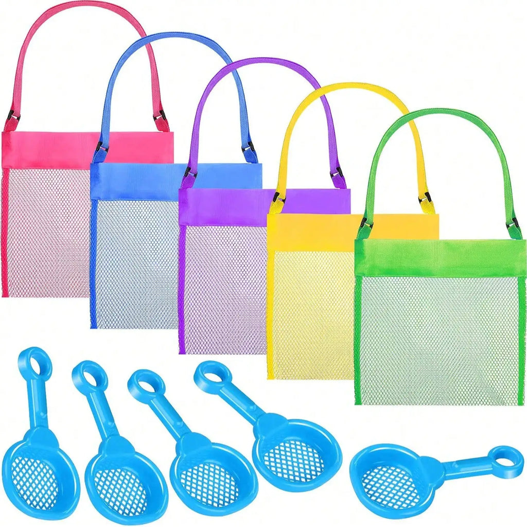 Adjustable Kids Beach Treasure Bag Mesh Crossbody Shell Collecting Sand Free Organizer Summer Beach Toy