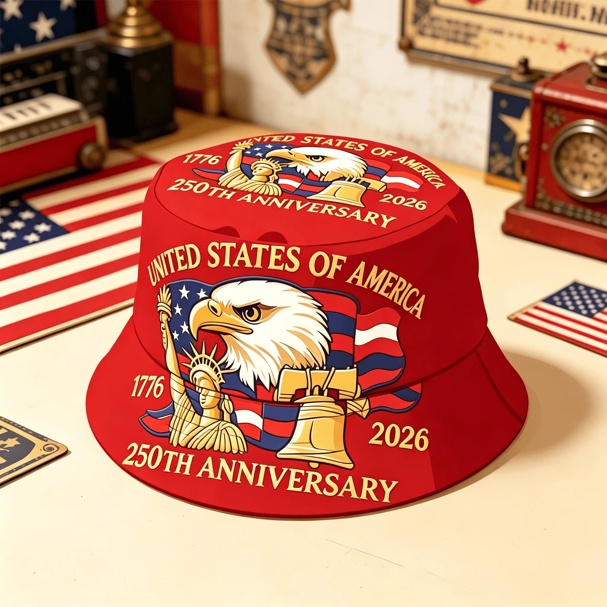 USA 250th Anniversary Bucket Hat Unisex Men Women Breathable Outdoor Travel Sun Protection 1776-2026 American Heritage Cap