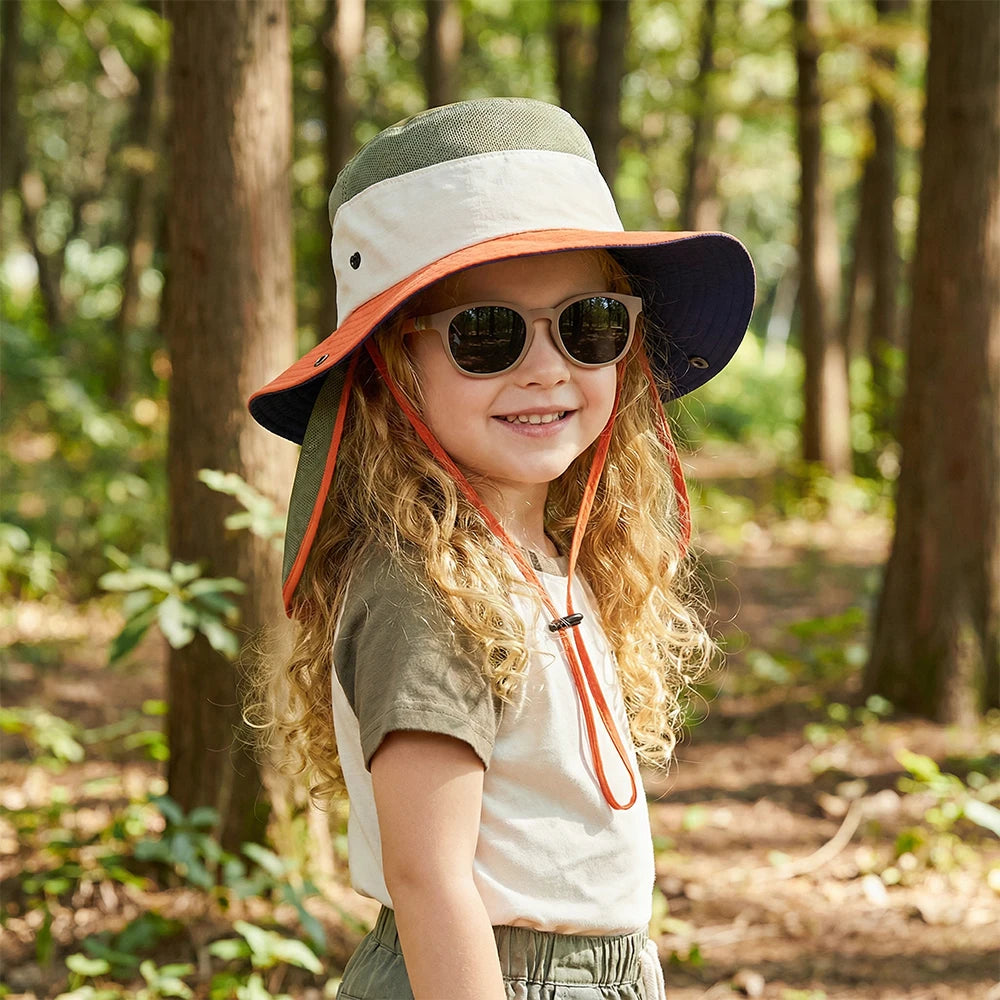 Summer Children Bucket Hat with Shawl Quick-dry Kids Sun Hats Neck Protection Child Panama Cap for Girls Boys Beach Travel 4-10Y