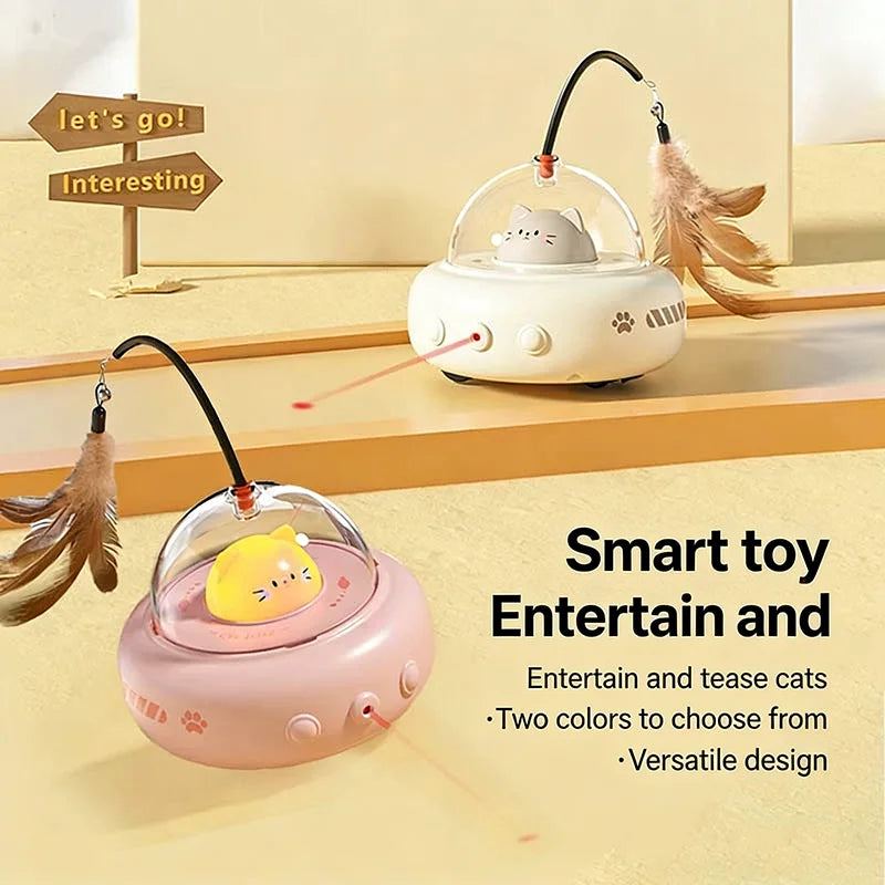 Smart Automatic Electric Cat Teaser Stick Toy with Interactive Self-Playing Car for Cats and Kittens Boredom Relief