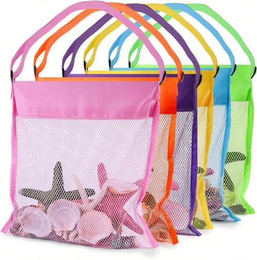 Adjustable Kids Beach Treasure Bag Mesh Crossbody Shell Collecting Sand Free Organizer Summer Beach Toy