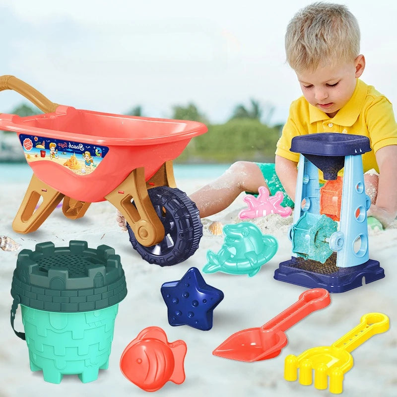 Beach Sand Play Tool Set Sand Bucket Sieve Funnel Sand Shovel Sand Wagon Watering Can Summer Outdoor Toys