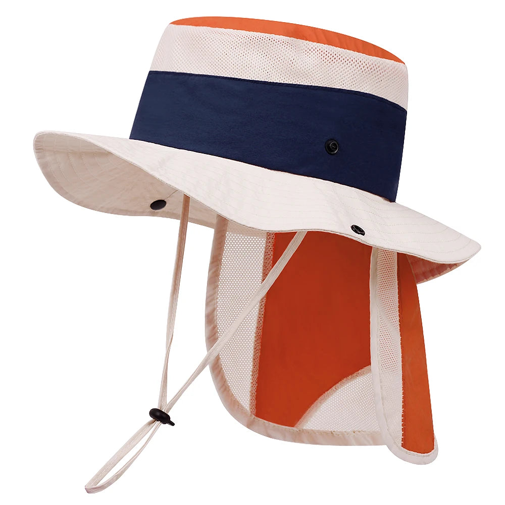 Summer Children Bucket Hat with Shawl Quick-dry Kids Sun Hats Neck Protection Child Panama Cap for Girls Boys Beach Travel 4-10Y