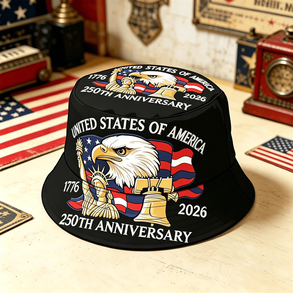 USA 250th Anniversary Bucket Hat Unisex Men Women Breathable Outdoor Travel Sun Protection 1776-2026 American Heritage Cap