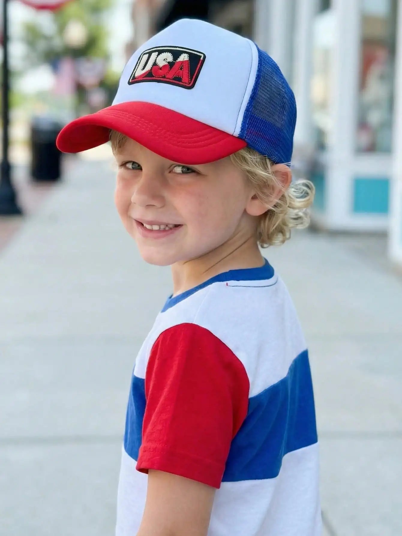 1Pc 3-8Y Boys Independence Day Spliced Baseball Cap Cute Summer Parade Sun Hat