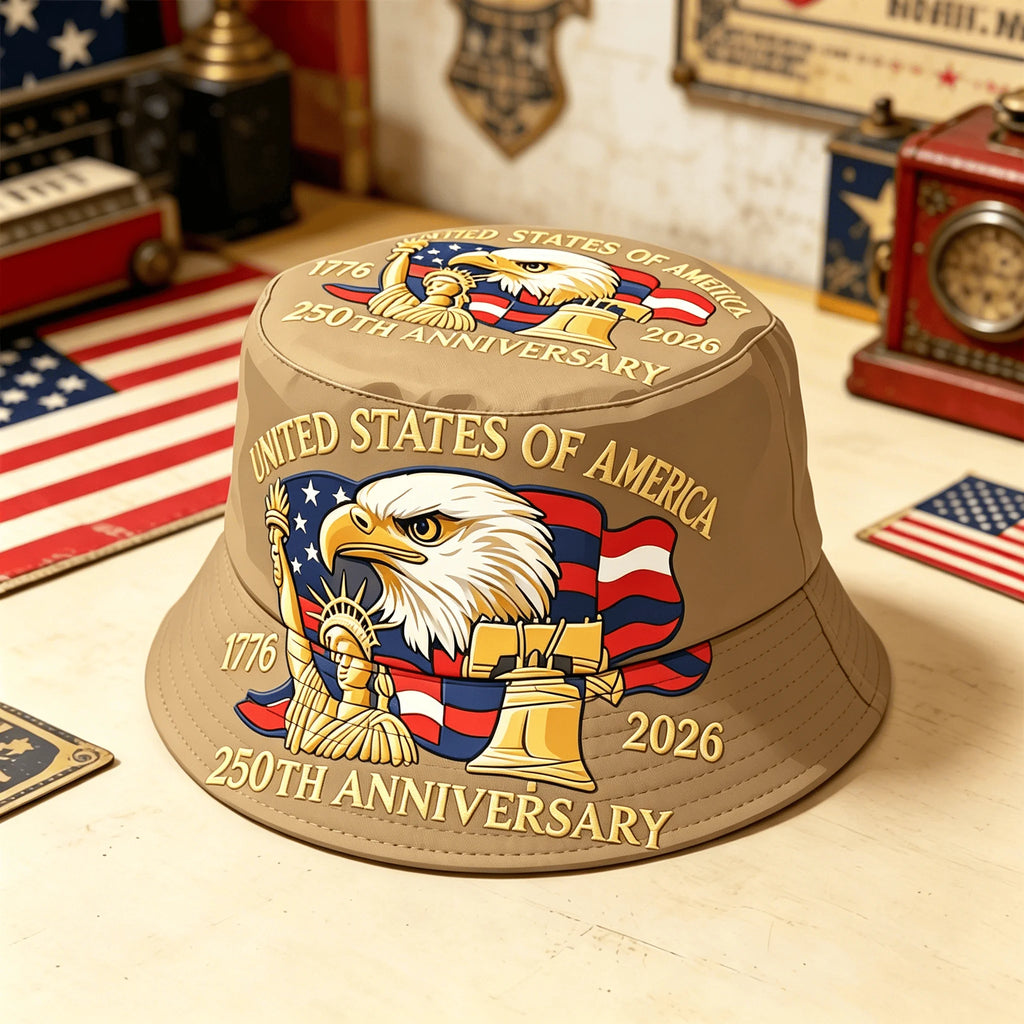 USA 250th Anniversary Bucket Hat Unisex Men Women Breathable Outdoor Travel Sun Protection 1776-2026 American Heritage Cap