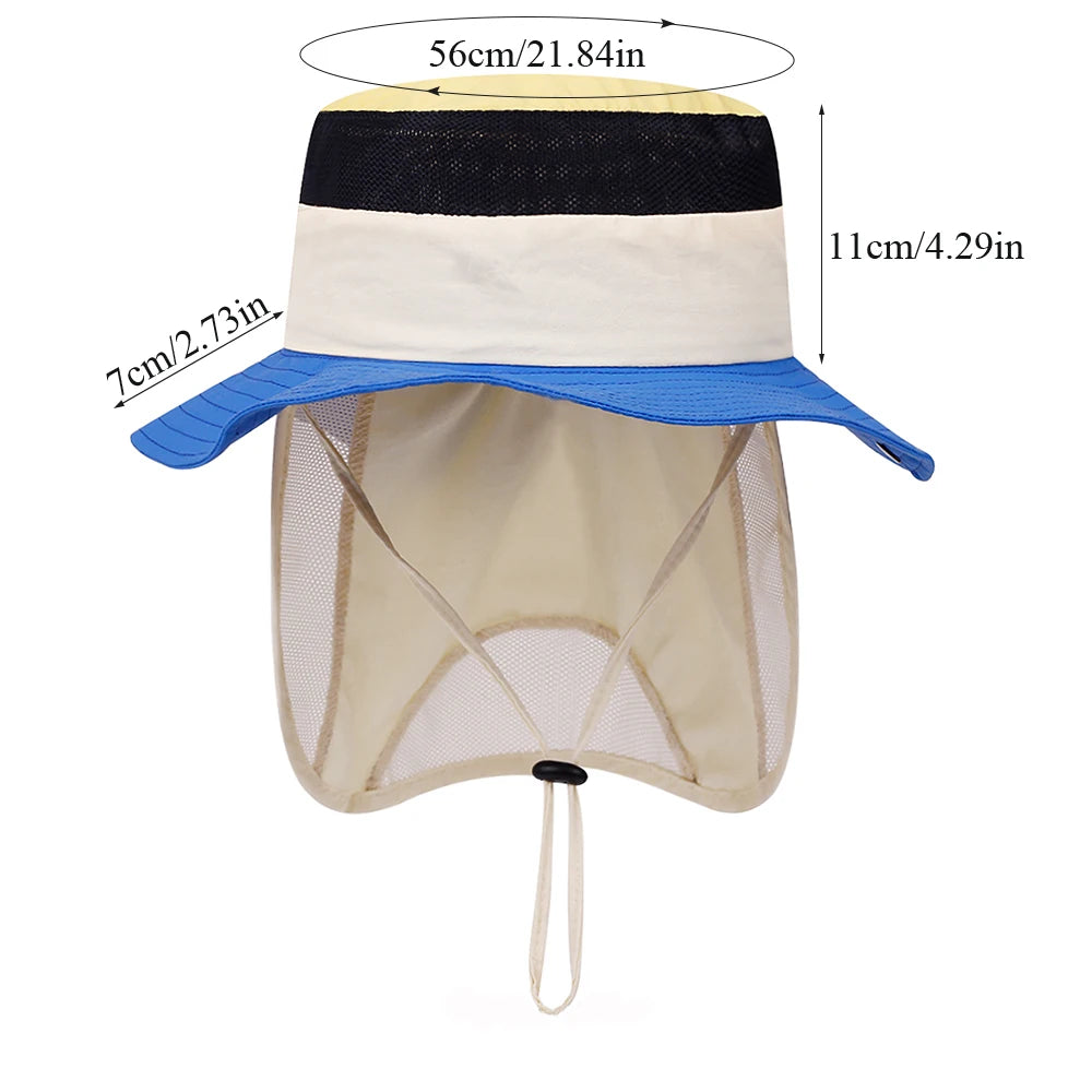 Summer Children Bucket Hat with Shawl Quick-dry Kids Sun Hats Neck Protection Child Panama Cap for Girls Boys Beach Travel 4-10Y