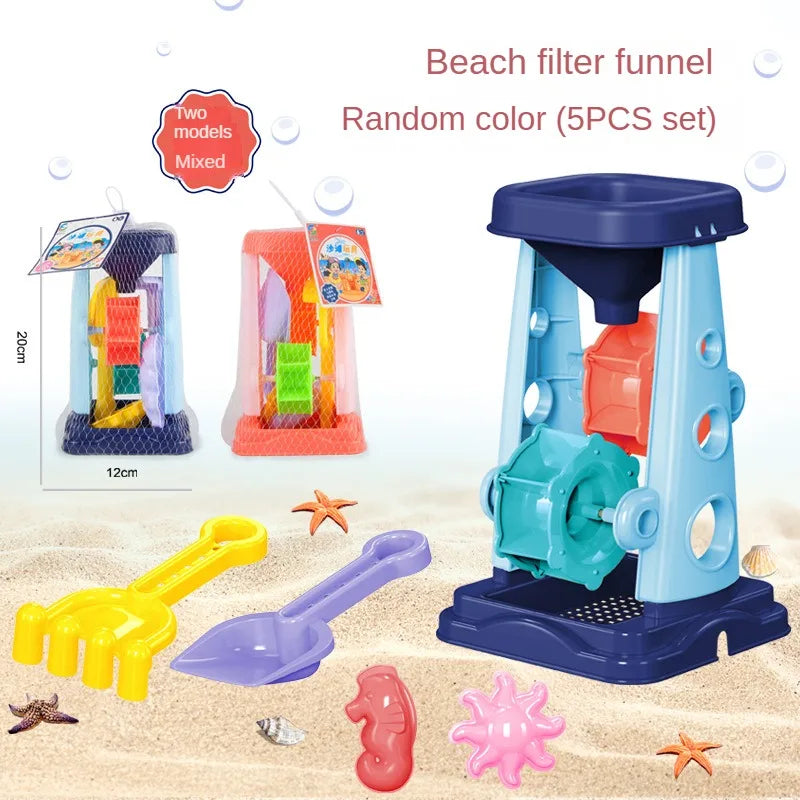 Beach Sand Play Tool Set Sand Bucket Sieve Funnel Sand Shovel Sand Wagon Watering Can Summer Outdoor Toys