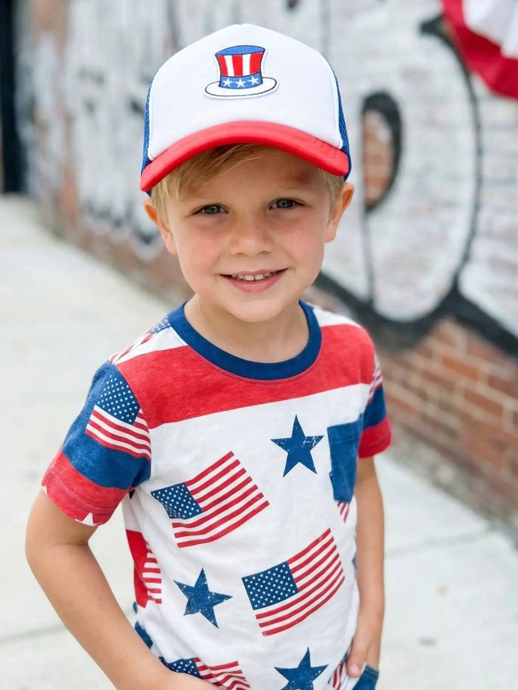 1Pc 3-8Y Boys Independence Day Spliced Baseball Cap Cute Summer Parade Sun Hat