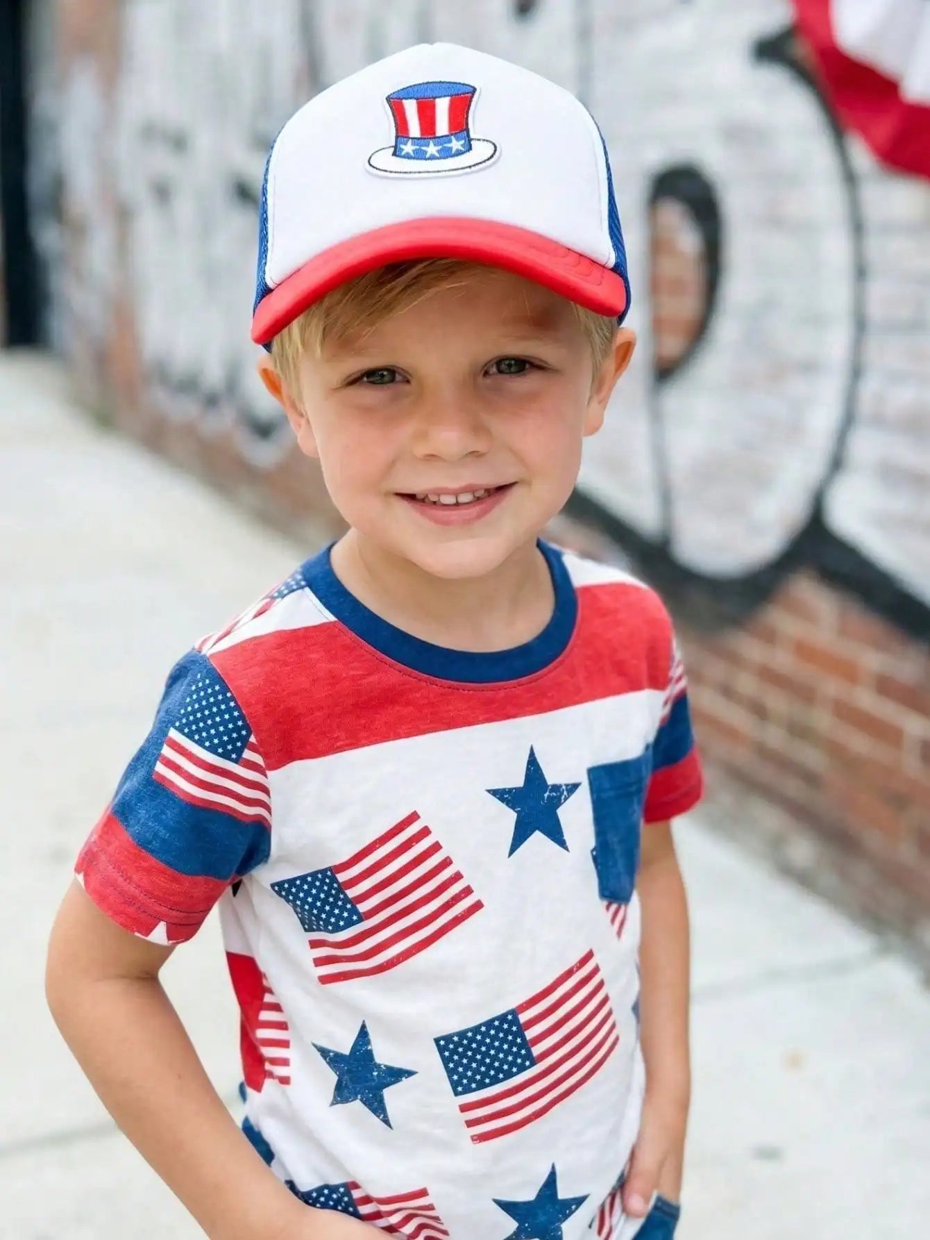 1Pc 3-8Y Boys Independence Day Spliced Baseball Cap Cute Summer Parade Sun Hat