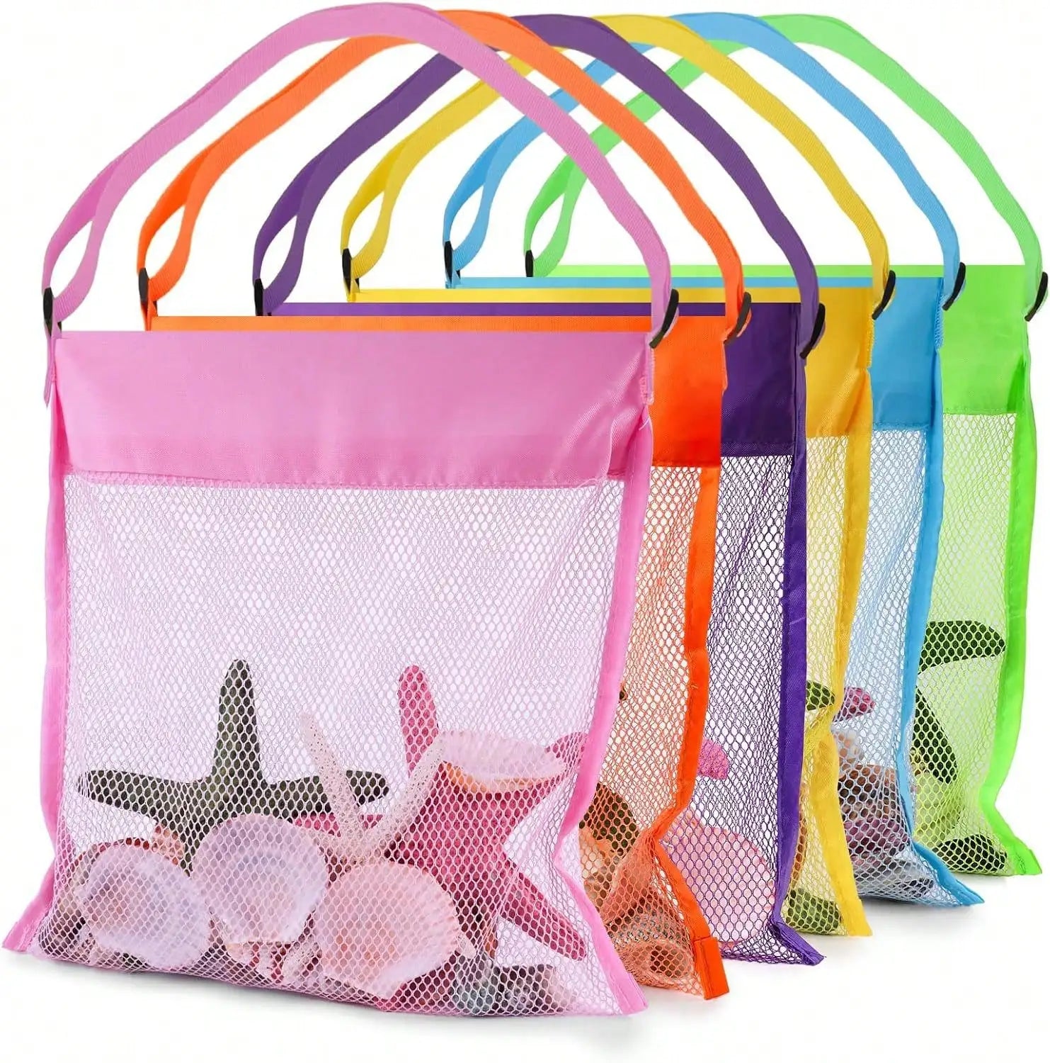 Adjustable Kids Beach Treasure Bag Mesh Crossbody Shell Collecting Sand Free Organizer Summer Beach Toy