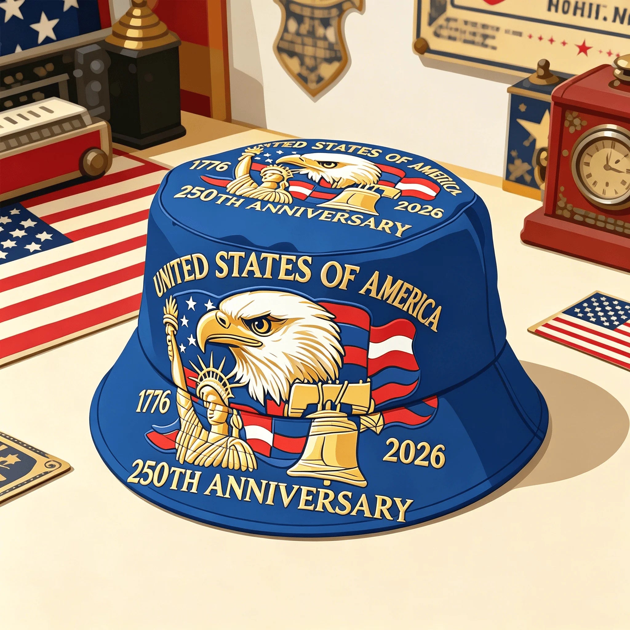 USA 250th Anniversary Bucket Hat Unisex Men Women Breathable Outdoor Travel Sun Protection 1776-2026 American Heritage Cap