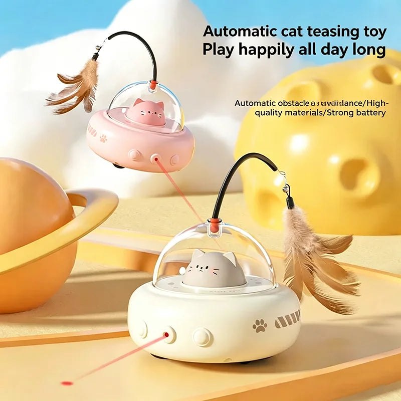 Smart Automatic Electric Cat Teaser Stick Toy with Interactive Self-Playing Car for Cats and Kittens Boredom Relief
