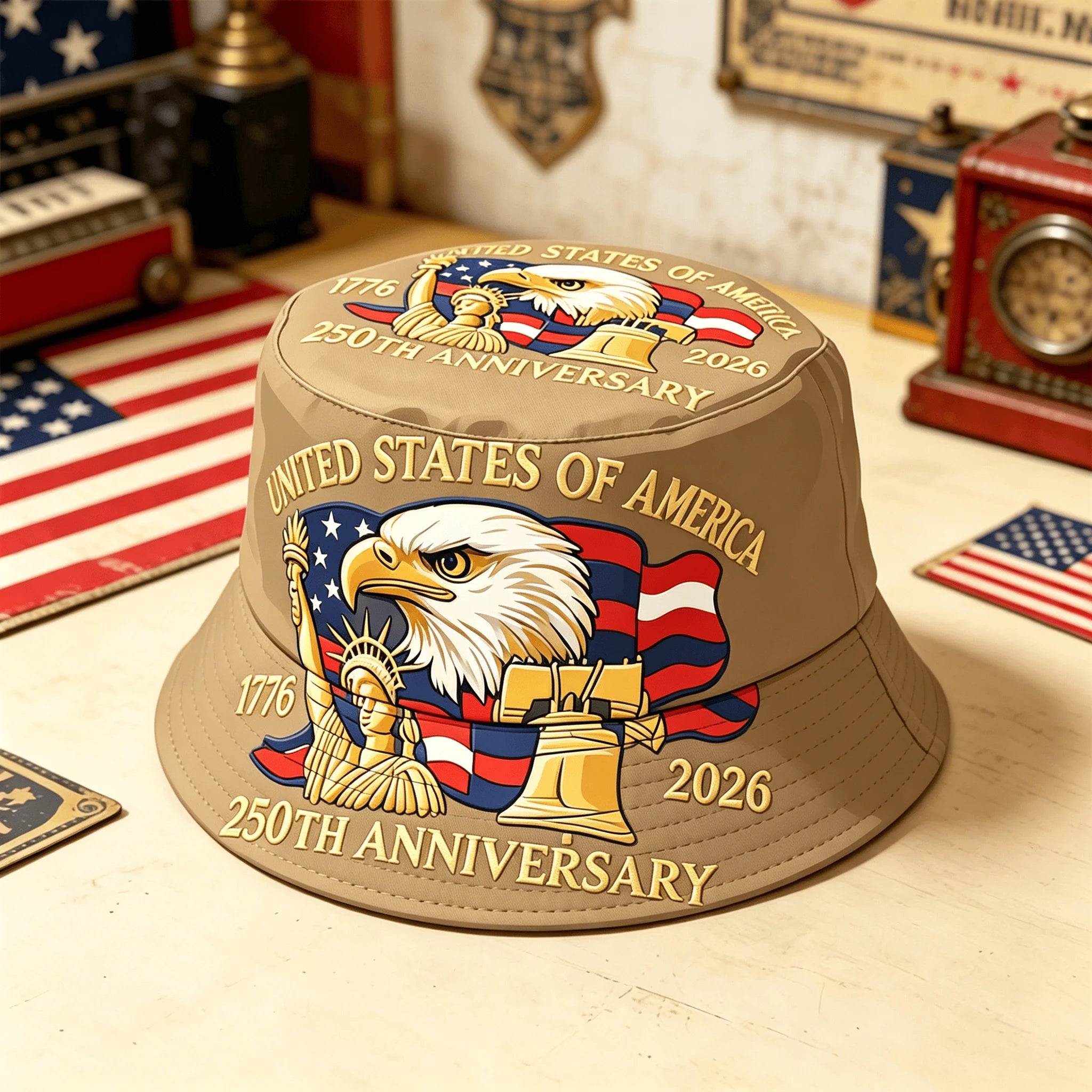 USA 250th Anniversary Bucket Hat Unisex Men Women Breathable Outdoor Travel Sun Protection 1776-2026 American Heritage Cap