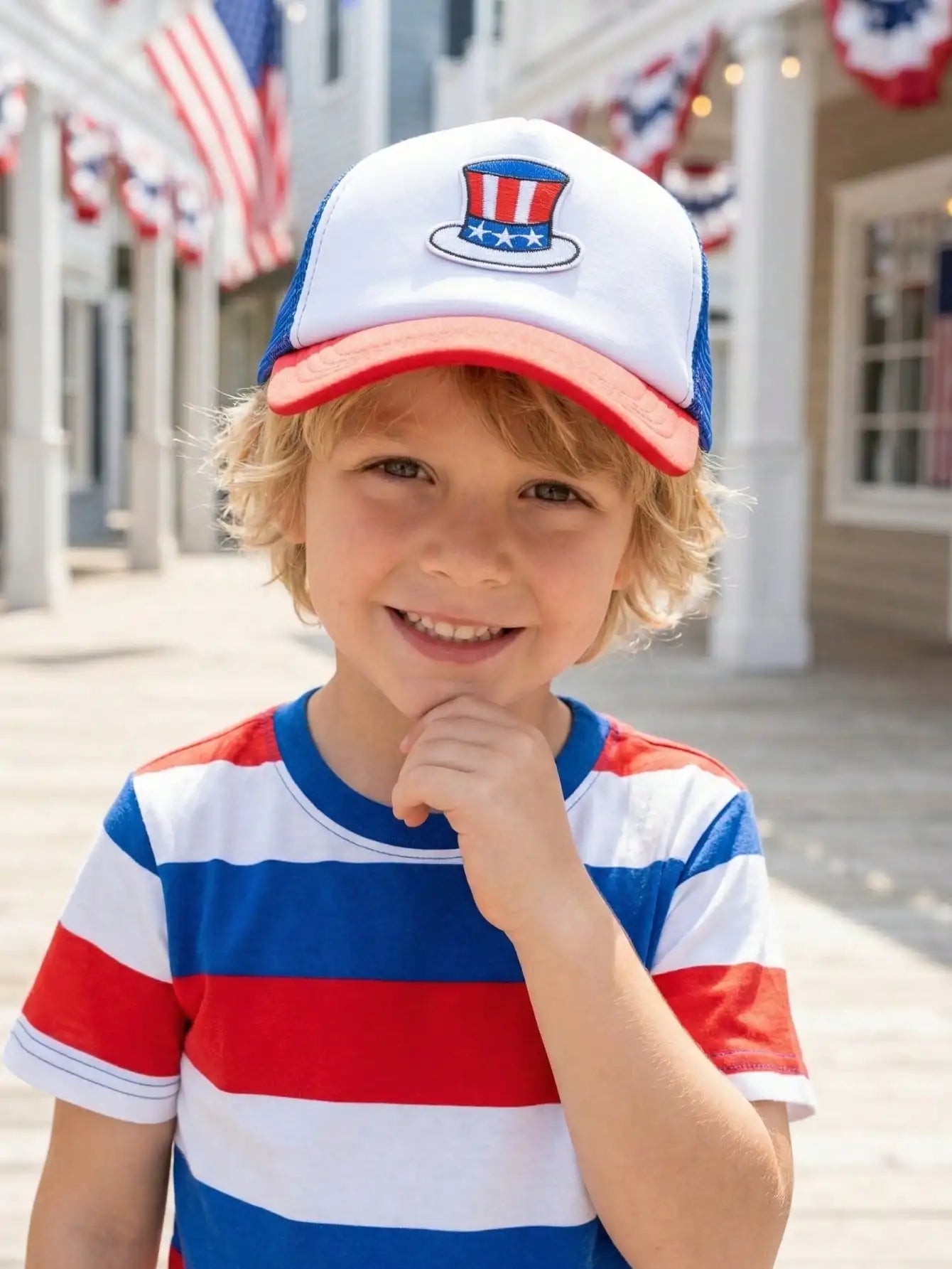 1Pc 3-8Y Boys Independence Day Spliced Baseball Cap Cute Summer Parade Sun Hat