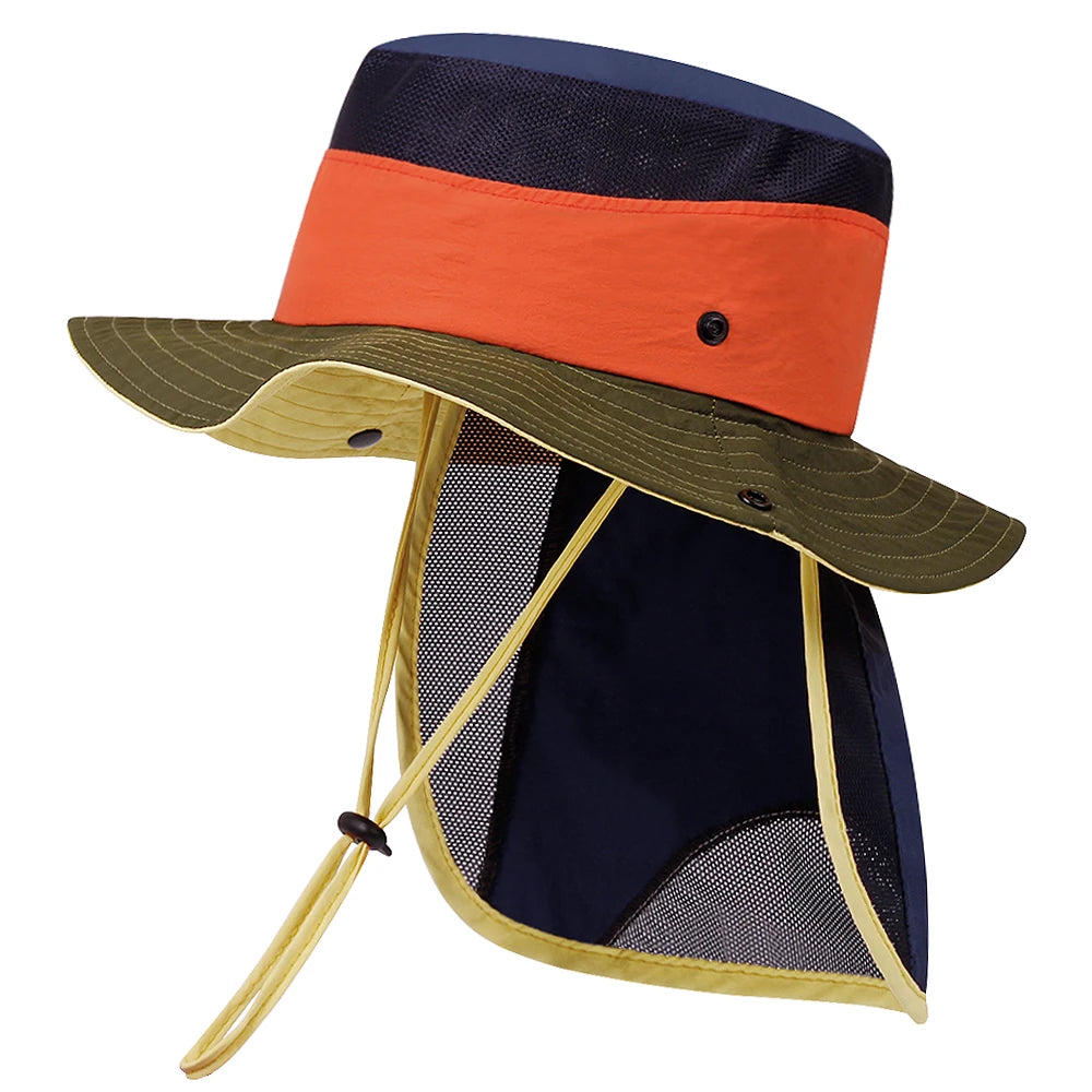 Summer Children Bucket Hat with Shawl Quick-dry Kids Sun Hats Neck Protection Child Panama Cap for Girls Boys Beach Travel 4-10Y