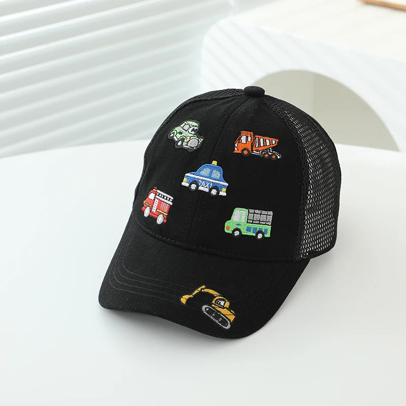 Children 2026 Summer New Kids Baseball Caps for Girls Boys Spring Baby Sun Hats Cartoon Vehicles Toddler Peaked Caps