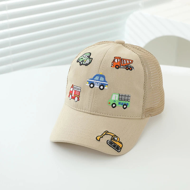 Children 2026 Summer New Kids Baseball Caps for Girls Boys Spring Baby Sun Hats Cartoon Vehicles Toddler Peaked Caps
