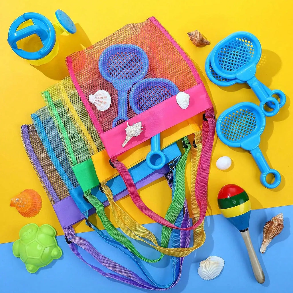 Adjustable Kids Beach Treasure Bag Mesh Crossbody Shell Collecting Sand Free Organizer Summer Beach Toy