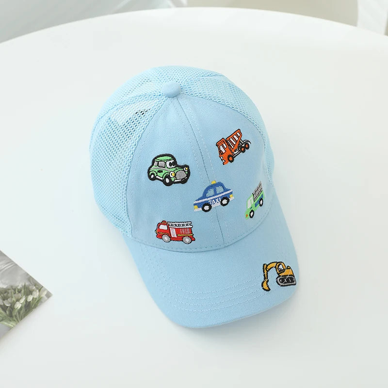 Children 2026 Summer New Kids Baseball Caps for Girls Boys Spring Baby Sun Hats Cartoon Vehicles Toddler Peaked Caps