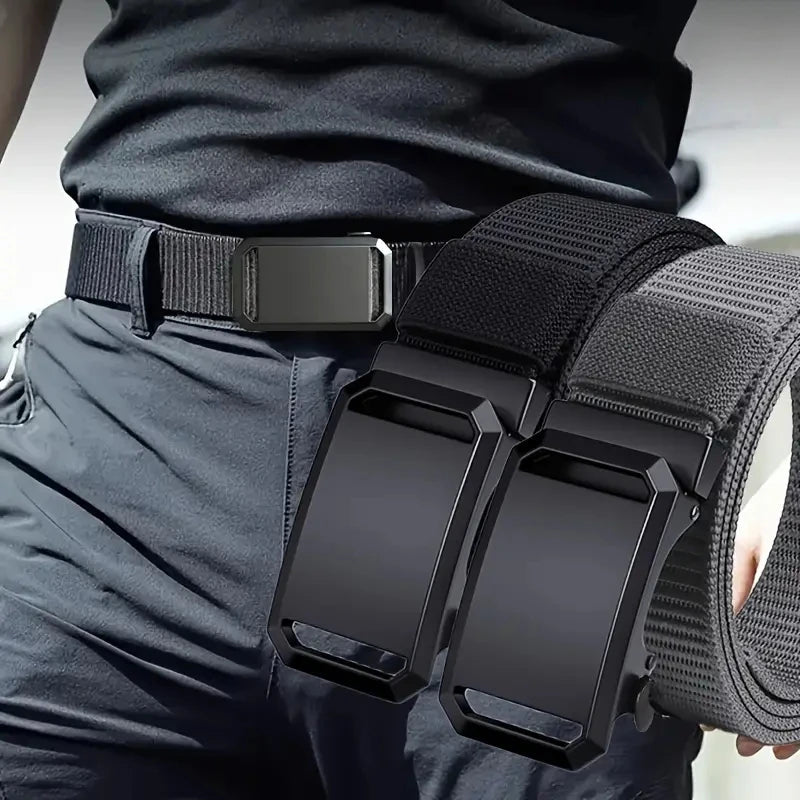 Automatic Buckle Canvas Belt for Men – Tactical Military, Outdoor, Workwear, Casual Training Pants Belt
