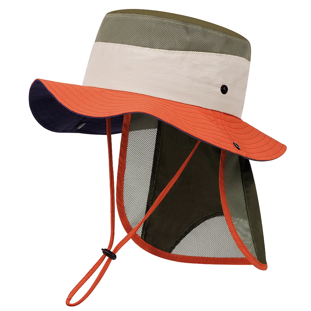 Summer Children Bucket Hat with Shawl Quick-dry Kids Sun Hats Neck Protection Child Panama Cap for Girls Boys Beach Travel 4-10Y