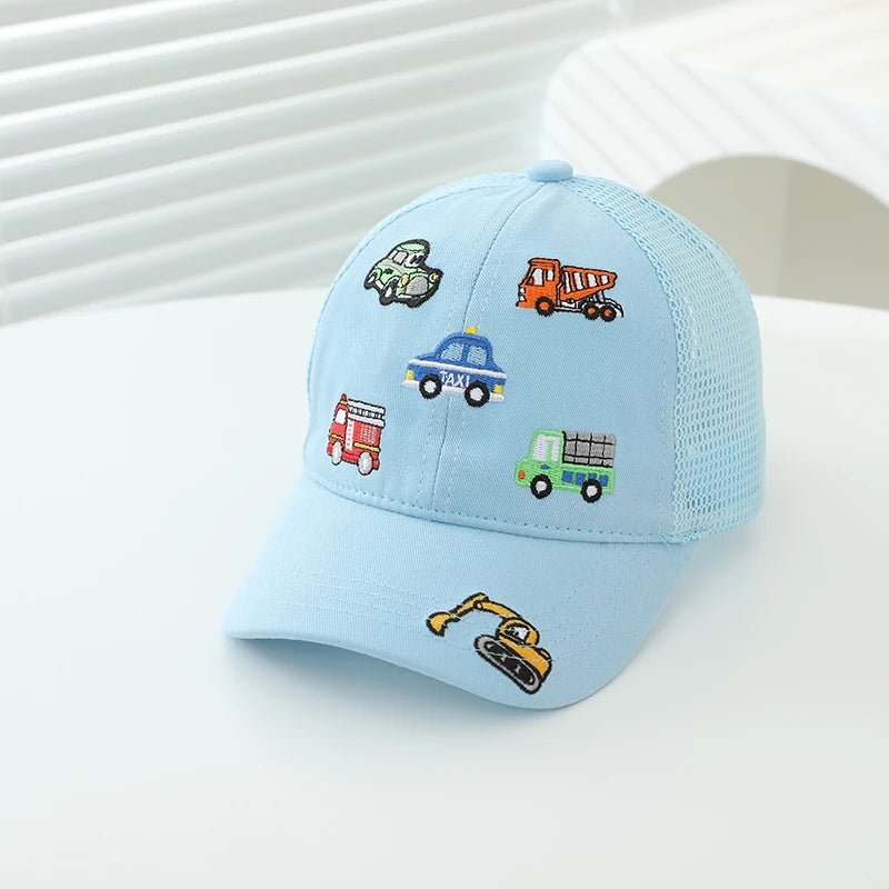 Children 2026 Summer New Kids Baseball Caps for Girls Boys Spring Baby Sun Hats Cartoon Vehicles Toddler Peaked Caps