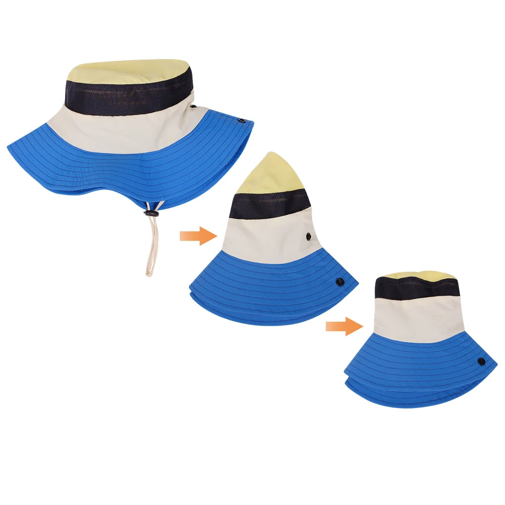 Summer Children Bucket Hat with Shawl Quick-dry Kids Sun Hats Neck Protection Child Panama Cap for Girls Boys Beach Travel 4-10Y