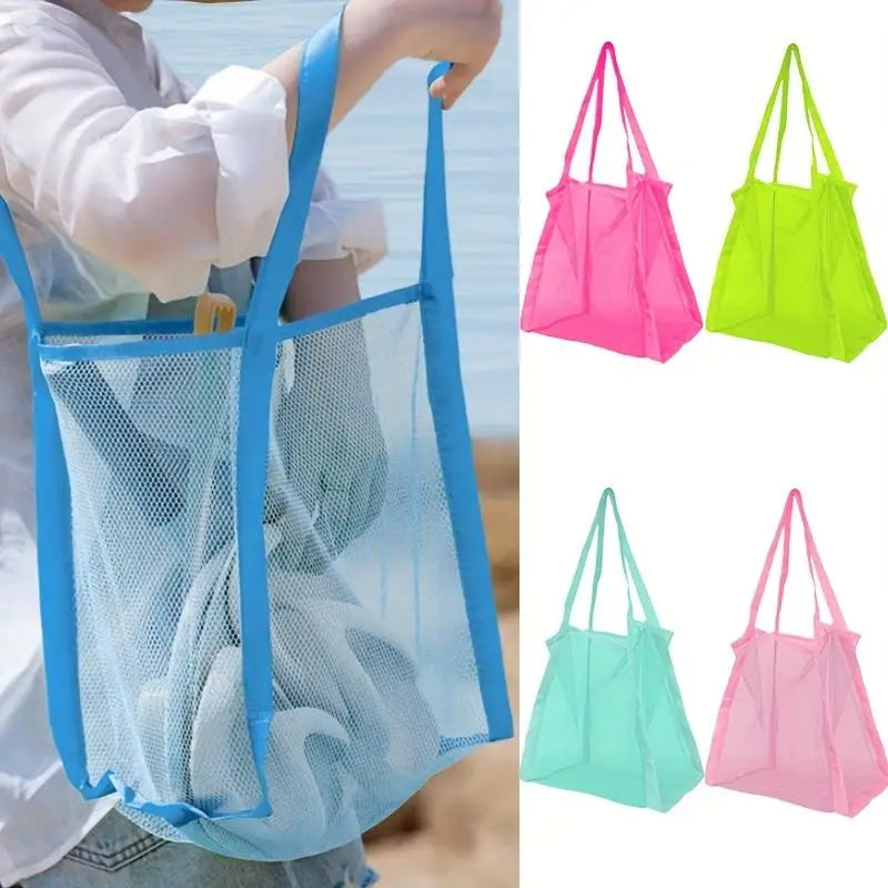 Multicolor Swimming Large Mesh Beach Bag, Sand-Away Portable Tote, Breathable Foldable Storage for Toys Outdoor Mesh Handbag