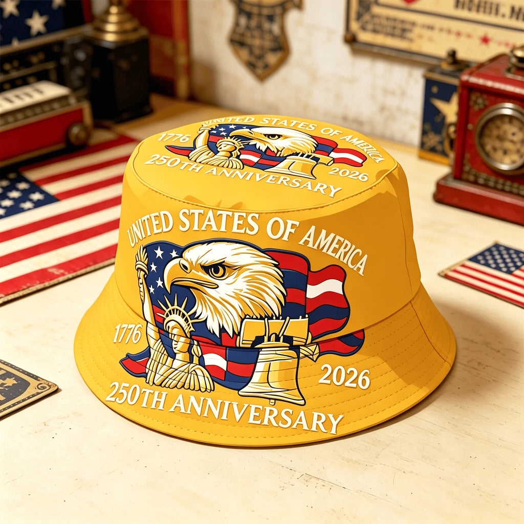USA 250th Anniversary Bucket Hat Unisex Men Women Breathable Outdoor Travel Sun Protection 1776-2026 American Heritage Cap