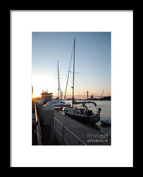 Boats Docked at Sunset Framed Print Ready to Hang Wall Art