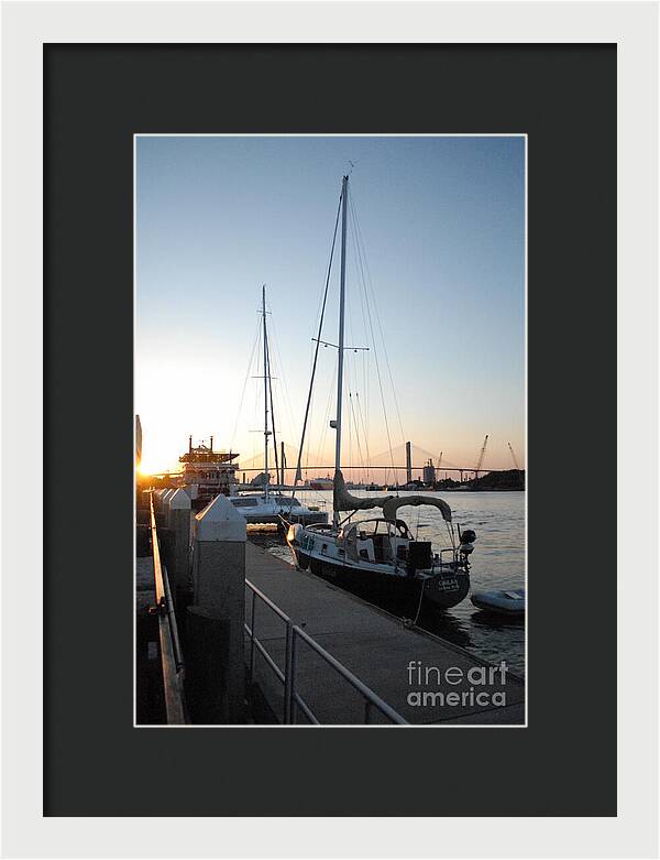 Boats Docked at Sunset Framed Print Ready to Hang Wall Art