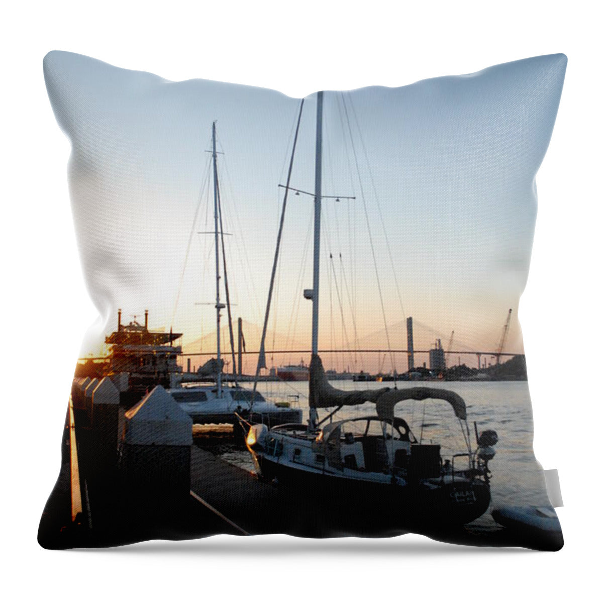 Boats Docked at Sunset - Throw Pillow