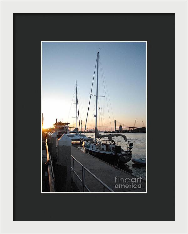 Boats Docked at Sunset Framed Print Ready to Hang Wall Art