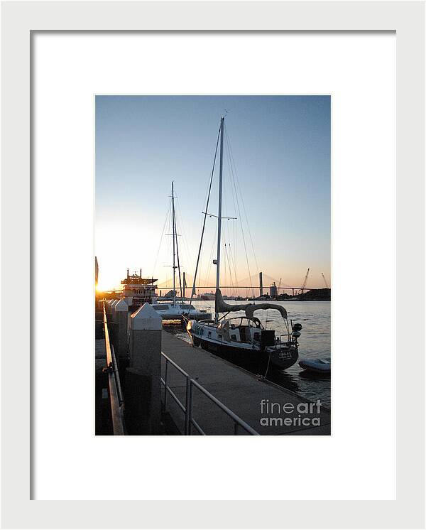 Boats Docked at Sunset Framed Print Ready to Hang Wall Art