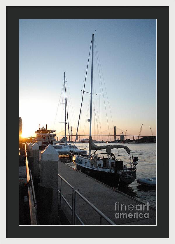 Boats Docked at Sunset Framed Print Ready to Hang Wall Art