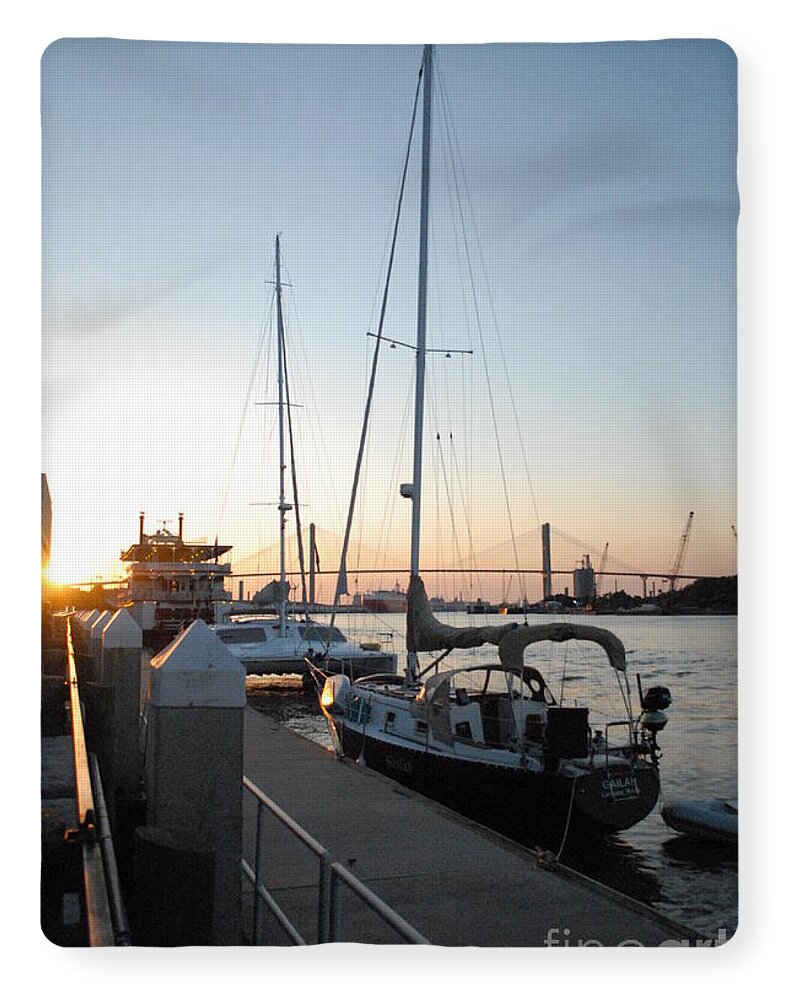 Boats Docked at Sunset Blanket with Artwork, Soft Plush Fleece or Sherpa Fleece Options