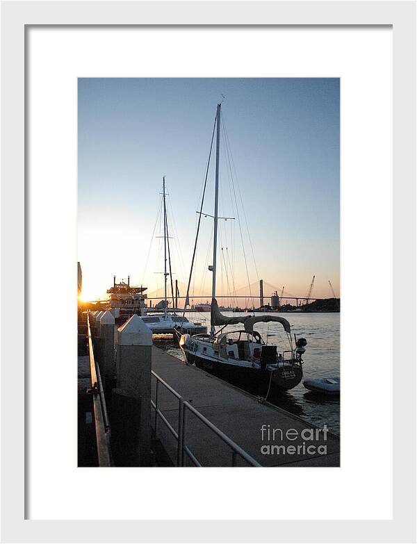 Boats Docked at Sunset Framed Print Ready to Hang Wall Art
