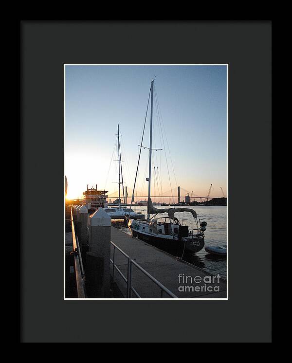 Boats Docked at Sunset Framed Print Ready to Hang Wall Art