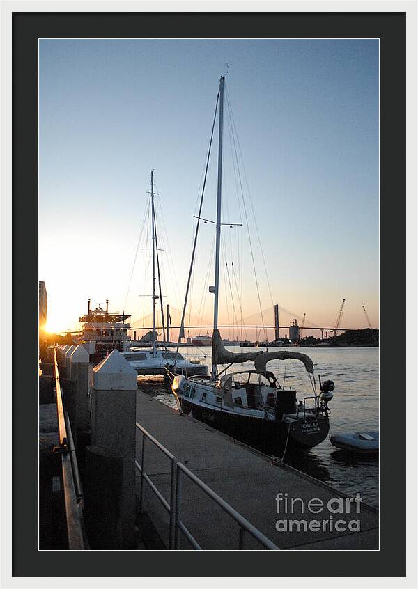 Boats Docked at Sunset Framed Print Ready to Hang Wall Art