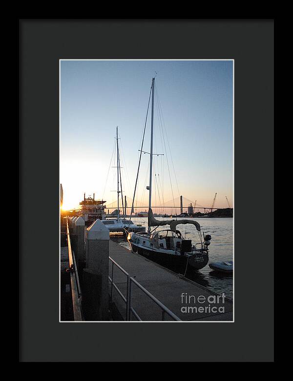 Boats Docked at Sunset Framed Print Ready to Hang Wall Art