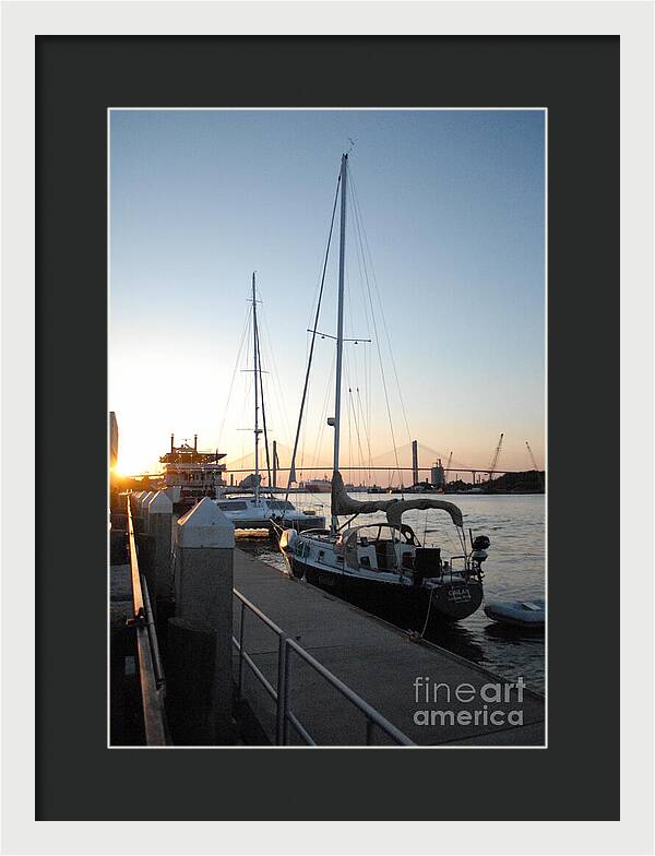 Boats Docked at Sunset Framed Print Ready to Hang Wall Art
