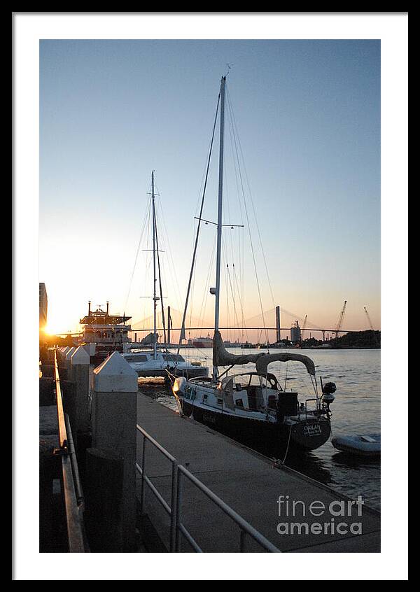 Boats Docked at Sunset Framed Print Ready to Hang Wall Art