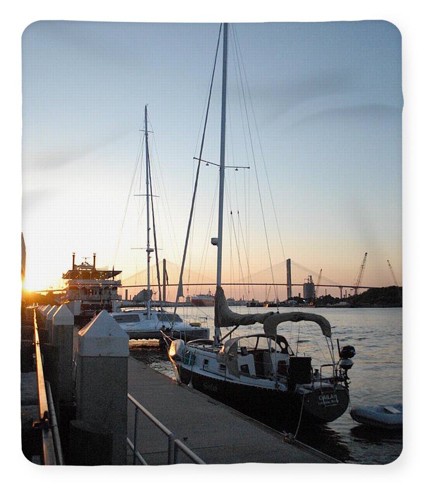 Boats Docked at Sunset Blanket with Artwork, Soft Plush Fleece or Sherpa Fleece Options
