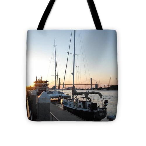 Boats Docked at Sunset - Tote Bag