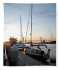 Boats Docked at Sunset Blanket with Artwork, Soft Plush Fleece or Sherpa Fleece Options