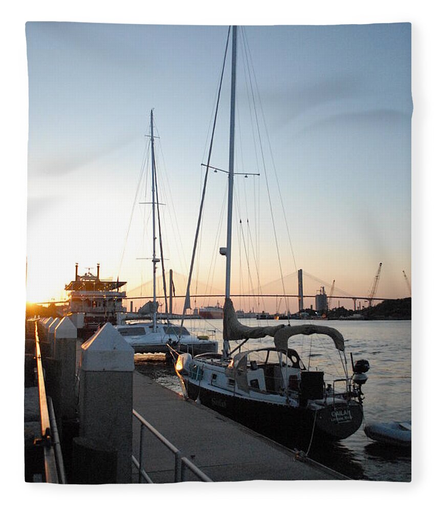 Boats Docked at Sunset Blanket with Artwork, Soft Plush Fleece or Sherpa Fleece Options